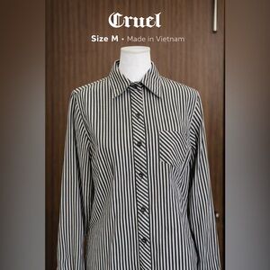 Cruel Denim Striped Button Down Shirt Western Size M Green Shimmer